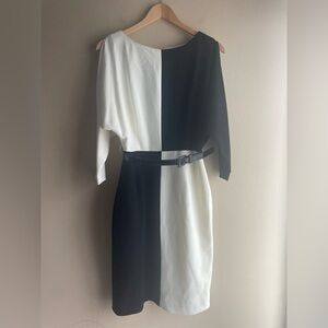 New Terri Jon Women White Black Dress With Belt Size 2